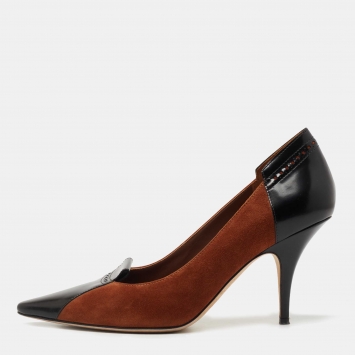 Pre Owned Burberry Brown/Black Suede and Leather Pumps Size 40.5