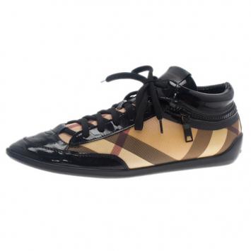 Pre Owned Burberry Novacheck Canvas and Leather Sneakers Size 38