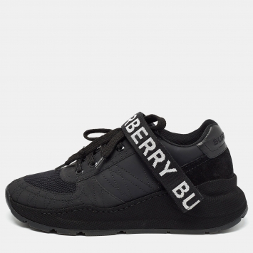 مملوكة مسبقًا Burberry Black Suede and Mesh logo Lace Up Sneakers Size 36