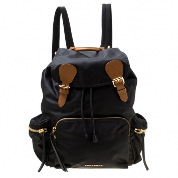 Pre Owned Burberry Black Nylon and Leather Rucksack Backpack