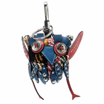 Pre Owned Burberry Mavis The Owl Blue Leather Wool Embellished Bag Charm