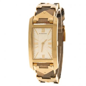 Pre Owned Burberry Yellow Gold Plated Stainless Steel Novacheck Women's Wristwatch 25 mm