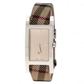 Pre Owned Burberry Beige Stainless Steel Heritage BU1014 Women's Wristwatch 24 mm