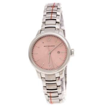 Pre Owned Burberry Peach Stainless Steel Classic BU10111 Women's Wristwatch 32 mm
