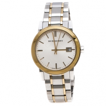 Pre Owned Burberry Silver Gold Plated Stainless Steel The City BU9115 Women's Wristwatch 34MM