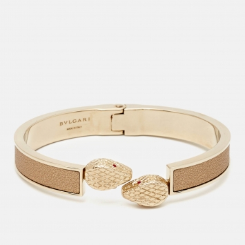Bvlgari Serpenti Forever Enamel Leather Gold Tone Bracelet