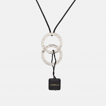 Pre Owned Bvlgari Fortuna Grande Sterling Silver Pendant Black Cord Necklace