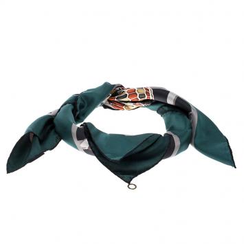 Pre Owned Bvlgari Forest Green Tangled Serpenti Print Square Silk Scarf