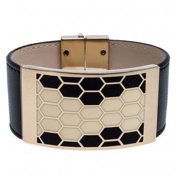 Pre Owned Bvlgari Black Serpenti Viper Leather Cuff Bracelet