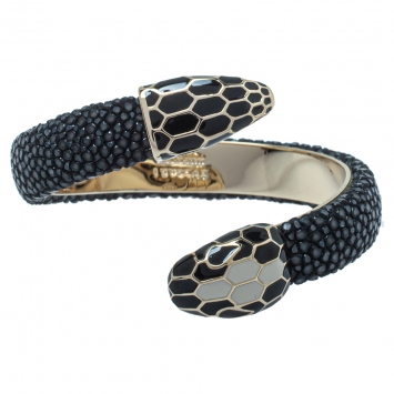 Pre Owned Bvlgari Black Galuchat Leather Serpenti Forever Rigid Bracelet