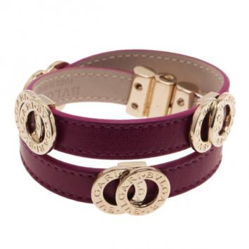 Pre Owned Bvlgari Leather Double Coiled Purple Bracelet S