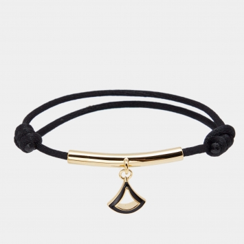 Pre Owned Bvlgari Divas' Dream Black Enamel Gold Tone Metal Adjustable Cord Bracelet