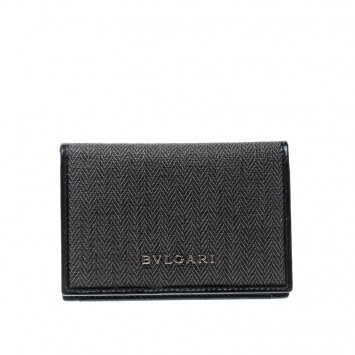 Pre Owned Bvlgari Grey/Black Coated Canvas Business Card Holder