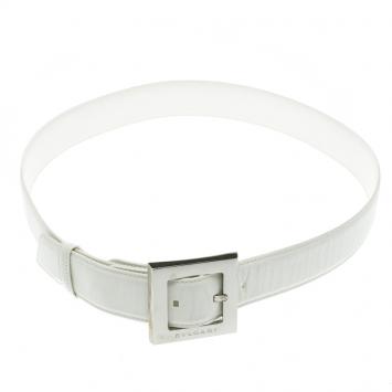 Pre Owned Bvlgari White Leather Square Buckle Belt 85cm