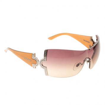 Pre Owned Bvlgari Brown 651-B Crystal Embellished Shield Sunglasses