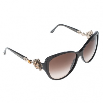 Pre Owned Bvlgari Brown/Brown Gradient 8097-B Limited Edition Crystal Embellished Floral Cat Eye Sunglasses