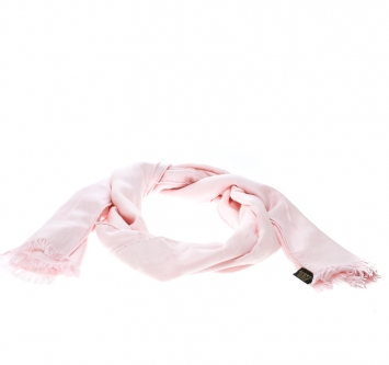 Pre Owned Bvlgari Pink Silk and Wool Fringed Edge Logomania Scarf 