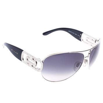 Pre Owned Bvlgari Silver 6012 Jeweled Temple Woman Aviators