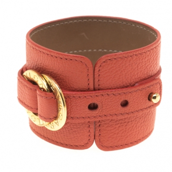 Pre Owned Bvlgari Pink Leather Gold Tone Wrap Cuff Bracelet 