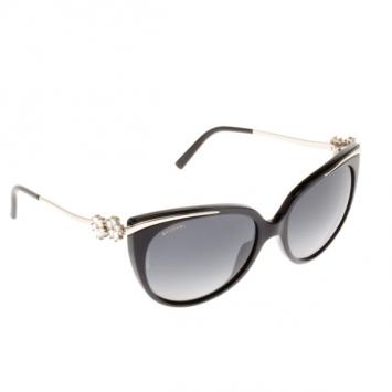 Pre Owned Bvlgari Black Crystal Flower Cat Eye Woman Sunglasses