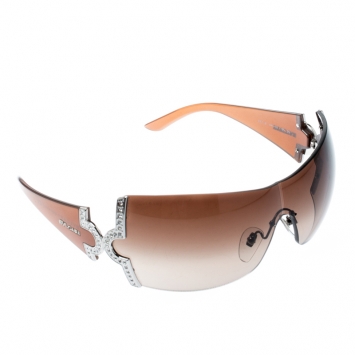 Pre Owned Bvlgari Brown Gradient 651-B Crystal Embellished Shield Sunglasses
