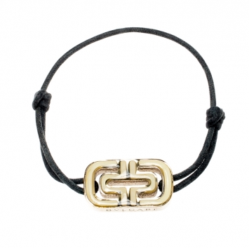 Pre Owned Bvlgari Parentesi Bi-color Enamel Gold Tone Black Cord Adjustable Bracelet