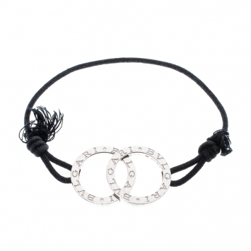 مملوكة مسبقًا Bvlgari Fortuna Interlocking Circles Silver Black Cord Bracelet