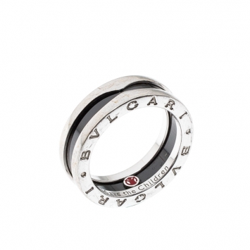 Pre Owned Bvlgari Save the Children 1-Band Black Ceramic Silver Ring Size 54
