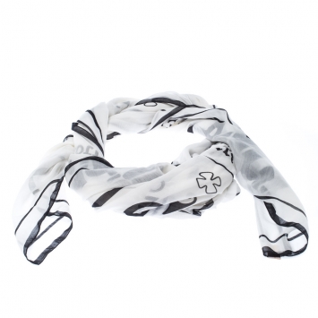 Pre Owned Bvlgari Black and White Cotton and Silk Casa Fondata Print Scarf 