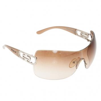 Pre Owned Bvlgari Brown 6023B Strass Edge Shield Sunglasses