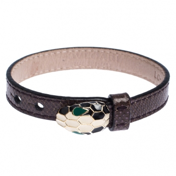 Pre Owned Bvlgari Serpenti Brown Karung Gold Plated Bracelet