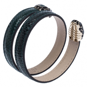 Pre Owned Bvlgari Green Multi Coiled Leather Serpenti Forever Cleopatra Bracelet
