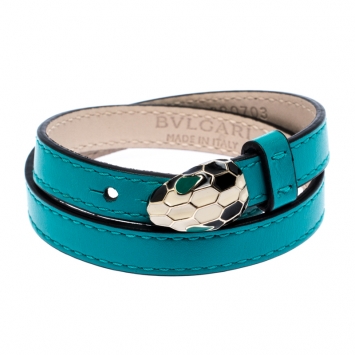 مملوكة مسبقًا Bvlgari Serpenti Forever Blue Enamel Gold Plated Double Coiled Leather Bracelet