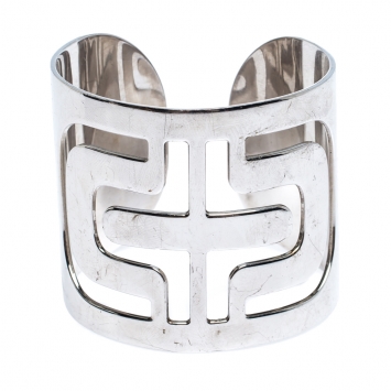 Pre Owned Bvlgari Parentesi Cutwork Sterling Silver Open Cuff Bracelet