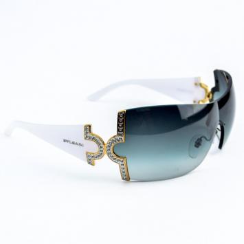 Pre Owned Bvlgari White 651-B Shield Woman Sunglasses