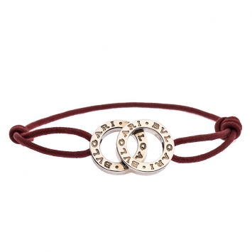 Pre Owned Bvlgari Fortuna Interlocking Circles Silver Red Cord Adjustable Bracelet