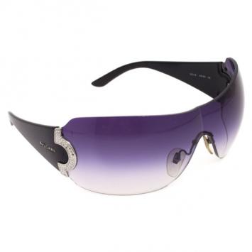 Pre Owned Bvlgari Black 653B Rhinestone Temple Shield Womens Sunglasses