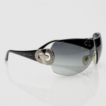 Pre Owned Bvlgari Black Strass-Edge Shield Sunglasses