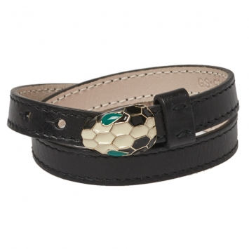 Pre Owned Bvlgari Black Calfskin Serpenti Forever Double Coil Bracelet