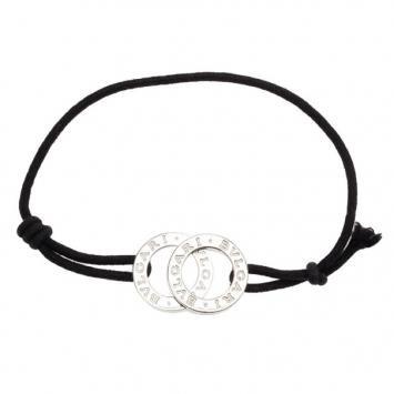 Pre Owned Bvlgari Bvlgari Black Cotton Fabric and Sterling Silver Black Bracelet