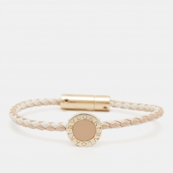 Bvlgari Bvlgari Enamel Leather Gold Tone Bracelet