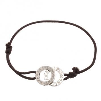 Pre Owned Bvlgari Bvlgari Black Cotton Fabric and Silver Bracelet 24CM