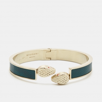 Pre Owned Bvlgari Serpenti Forever Leather Gold Tone  Bracelet