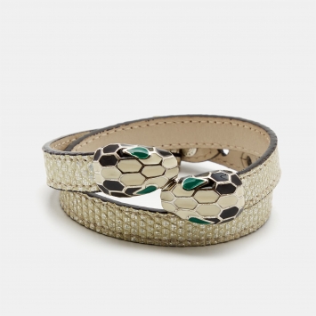 Pre Owned Bvlgari Serpenti Forever Enamel Leather Gold Tone Bracelet