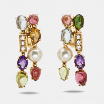 Pre Owned Bvlgari Allegra Multi Gemstones 18k Yellow Gold Earrings