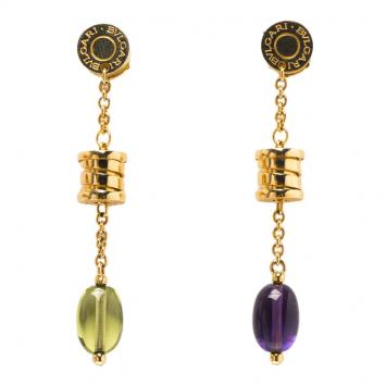 Pre Owned Bvlgari B.Zero1 18k Yellow Gold Peridot & Amethyst Dangle Earrings