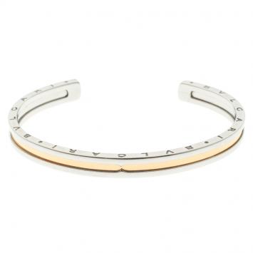 Pre Owned Bvlgari B.Zero1 Steel & 18k Yellow Gold Open Cuff Bracelet 16cm