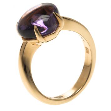 Pre Owned Bvlgari Sassi Amethyst Cabochon 18k Yellow Gold Ring Size 50