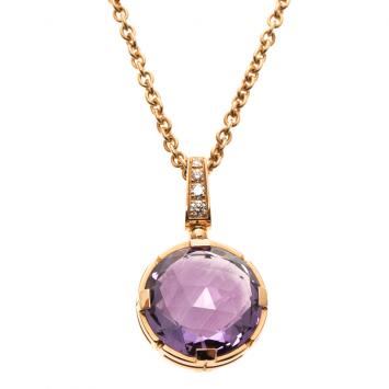 Pre Owned Bvlgari Parentesi Amethyst Diamond &18k Rose Gold Pendant Necklace