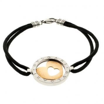 Pre Owned Bvlgari Tondo Heart 18k Gold & Stainless Steel Cord Bracelet